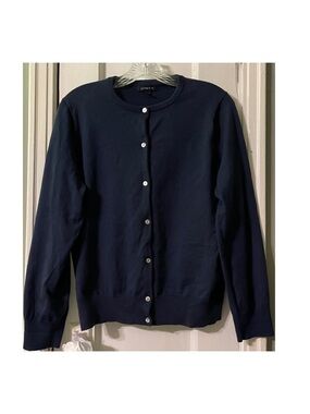 Lands' End Cotton Blend Navy Crewneck Cardigan